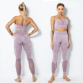 Sportive Wear Two Piece Sport Set Women Clothing High Waist Legging Workout Set Cross Back Mesh Yoga Sets